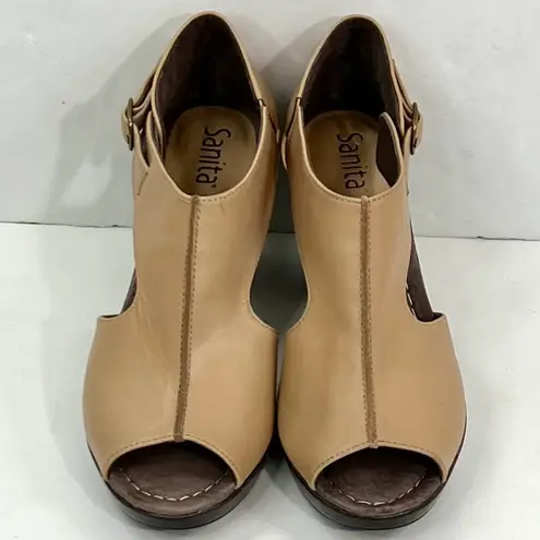 Senita Athletics Sanita Begonia Peep Toe Leather Heeled Sandals