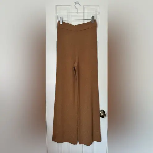 ALC Frank ALC Quentin Pull-On Ribbed Knit Wide-Leg Pant Brown Gold Metallic Medium