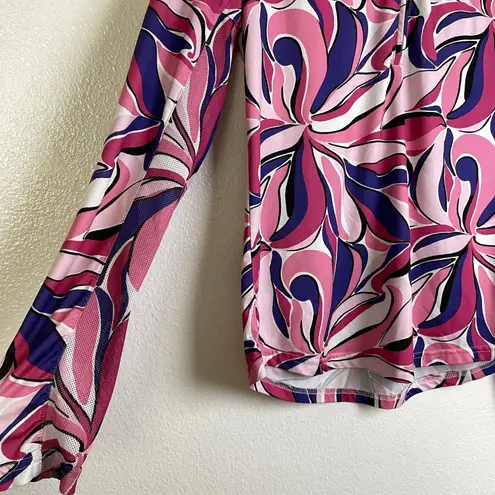 San Soleil Top Womens Size Medium Pink Floral 1/4 Zip Long Sleeve Sun UV UPF