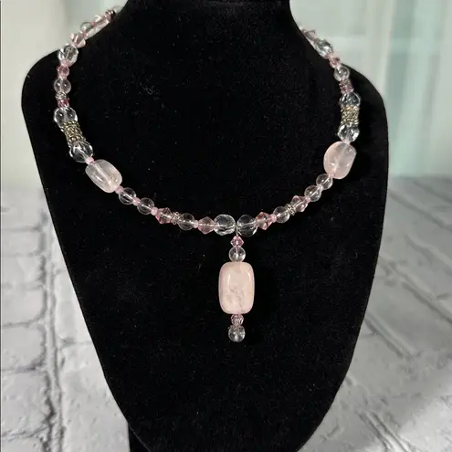 Baby Pink Silver Beaded Choker 14”