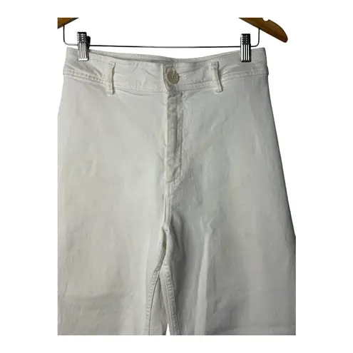 ZARA  Wide Leg Cropped Jeans High Waist Distressed Hem White Women‎ Size 6