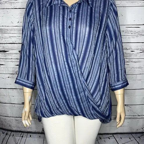 cj banks  NWT Size 2X Blue Stripe Roll-Tab Sleeve Drape Style Rayon Top