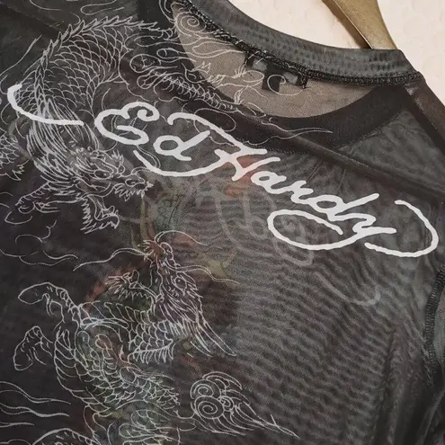 Ed Hardy NWOT  Dragon Cropped Baby T-Shirt Women's Black Mesh Size 3X