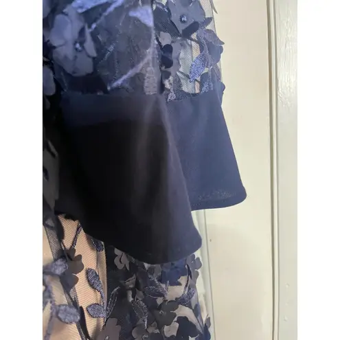 R & M Richards Vtg Navy Blue Floral Applique Sheer Kimono Jacket Cardigan Size 12