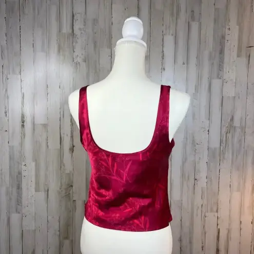 Victoria's Secret  Vintage Satin Floral Tank Top Red XS Square Neck Wide Strap