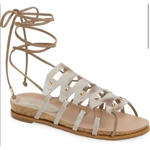 Klub Nico Gladiator Sandal Lace Up Studded Leather Cork Platform Womens Size 8 Tan