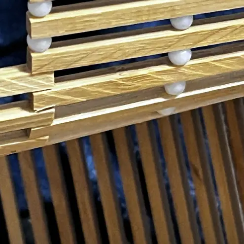 Bamboo Half Moon Arc Handbag Wooden Summer Retro Woven Summer Beach Purse EUC Brown