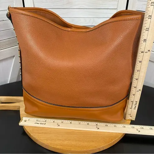 MKF Mia K Farrow Nya Cognac Gold Studded Hobo Bag Tote Brown