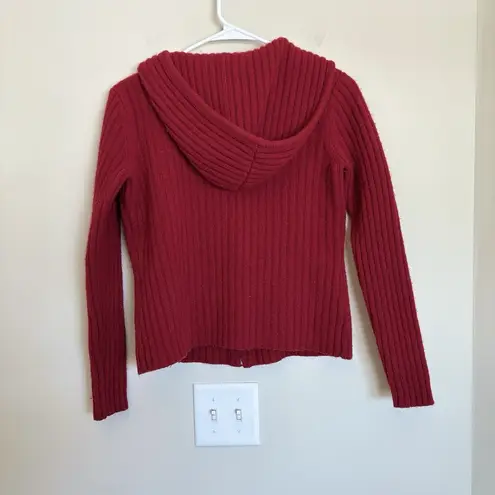 Eagle's Eye lambs wool Knit hooded sweater size medium Full Zip Red