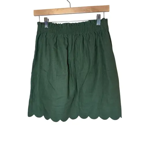 J. Crew Scalloped Linen Cotton Skirt Sage Green Size 6 Lined Preppy Fall Casual