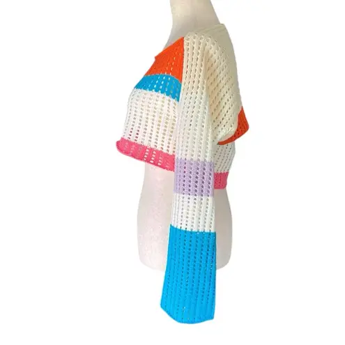 Women's Crochet Knit Sweater Mesh Crop Top Orange