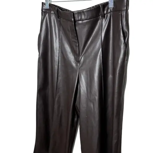 M&S Chocolate Brown Faux Leather Wide Leg Pants Women's Size 12 Regular