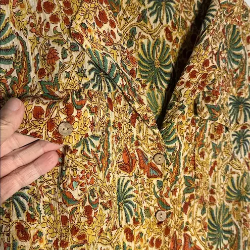 April Cornell Midi Dress Sleeveless Fall Butterfly Cottage Peasant Gauzy Pocket Gold Size L