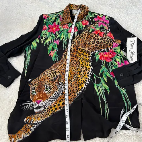 Diane Gilman VTG NWT Cheetah Tropical L Blk Silk Sequins Flowers 90s Maximalist