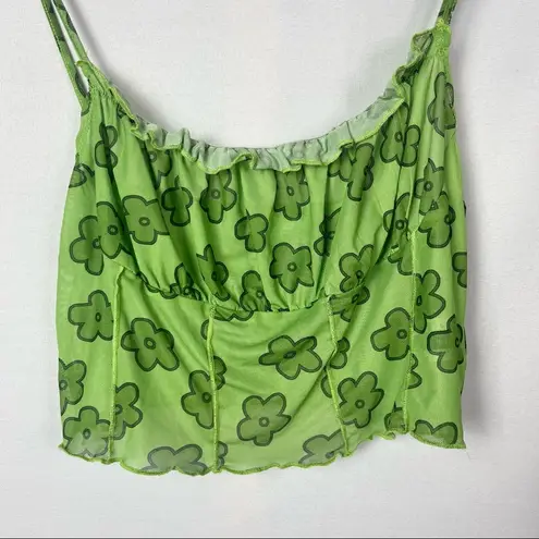 Boutique  Y2K Green Floral Mesh Cropped Tank Top XL