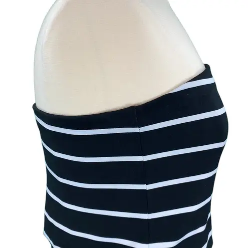 White House | Black Market WHBM Black Striped Strapless Summer Mini Dress