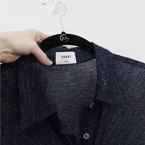 Suboo / Revolve Asha Metallic Lurex Ruched Midi Shirt Dress in Navy