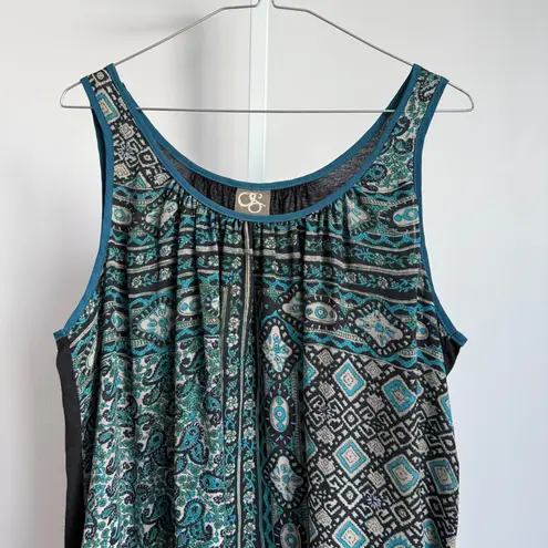 One September Tank Top Sleeveless Teal Blue Paisley Geometric Print Size L Size L