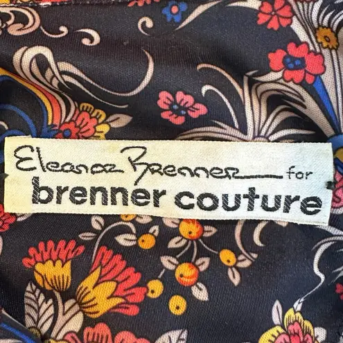 Vintage 70s Eleanor Brenner Polyester Dagger Collar Shirt Psychedelic XS Small Black