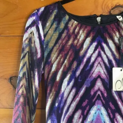 NWT Amelia Women's Multicolor Crew Neck 3/4 Sleeve Pullover Mini Sheath Dress XS Purple