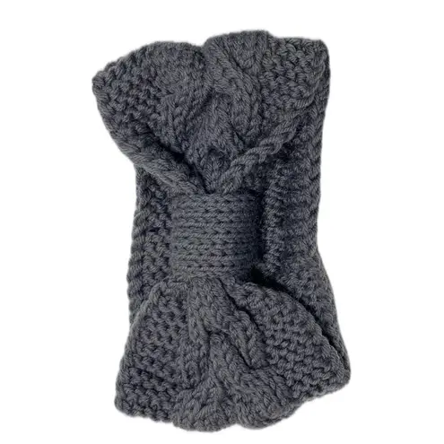 Dark Gray Vegan Chunky Knit Bow Headband Ear Warmer