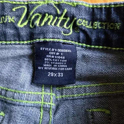 Premium Vanity Collection Women Jeans Size 29x33 Neon Green Thread Y2K Low