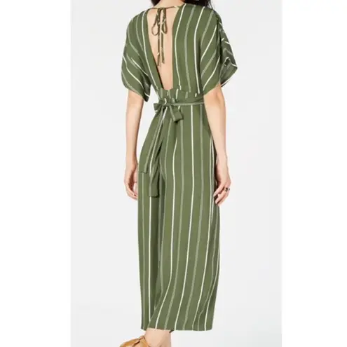Sage The Label Striped Cropped Jumpsuit — Olive Green — White Stripe — XSmall