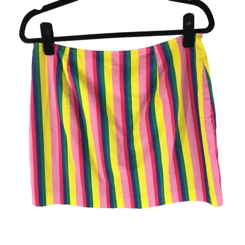 Staud Mini Skirt Striped Rainbow Colorful Cotton Stretch 10 Pink
