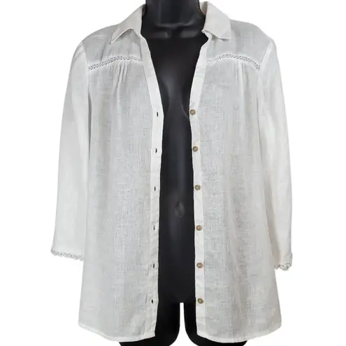 Vince Camuto ‎ White Linen Blend 3/4 Sleeve Button Down Top Womens Size S