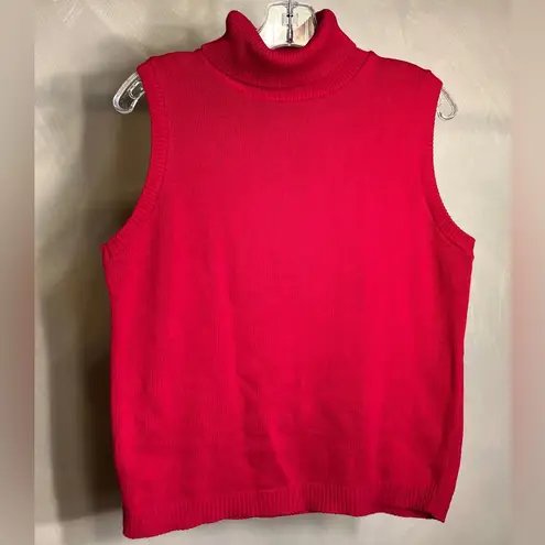 Womens Red 100% Cotton Minimalist Pullover Sleeveless Turtleneck Sweater,USA|LRG Size L