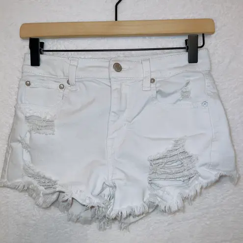 American Eagle AE White Wash Denim Super Stretch X Hi Rise Festival Shorts