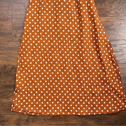 Faithfull the Brand • Fiscardo Polka Dot Midi Dress brown white linen Anthro