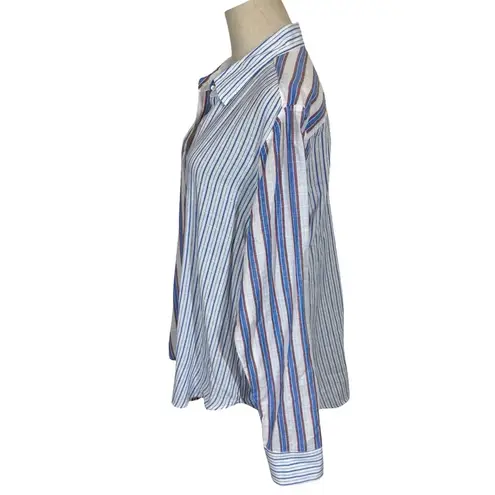 Xirena Beau Boyfriend Button Down Shirt in Tide Blue Stripes Pattern Mixing Size M