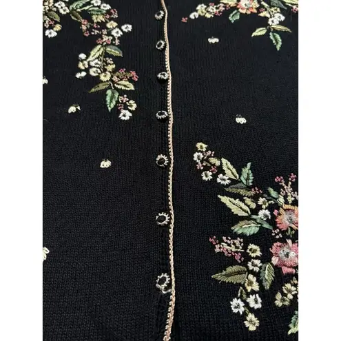 Tiara International Tiara International Cardigan Sweater Sz L Embroidered Button Floral Sequin 2002