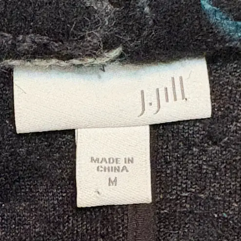 J Jill Women's Open Front Cardigan Sweater Abstract Swirls Wool Blend Size M Black Size M