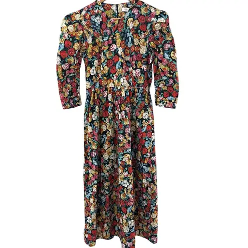 Hunter Bell  Patterson Puff‎ Sleeve Floral Midi Dress Multicolor Roses Size 2