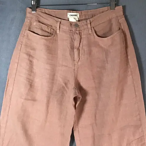 L'Agence Nude Pink Linen Wide Leg Cropped Pants High Waist Size 29 Trousers