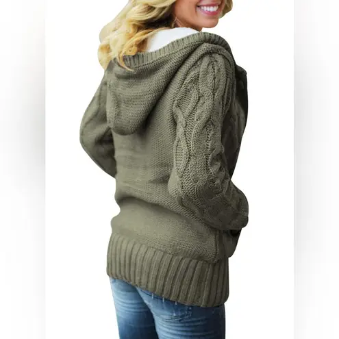 Sidefeel Cardigan Hooded Fleece Lined Jackets Winter Sweater Coat Size Large Green