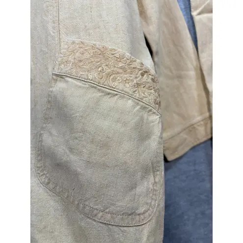 J Jill Womens Blazer Pants Set Size M 12 Beige Yellow 100% Linen Lagenlook