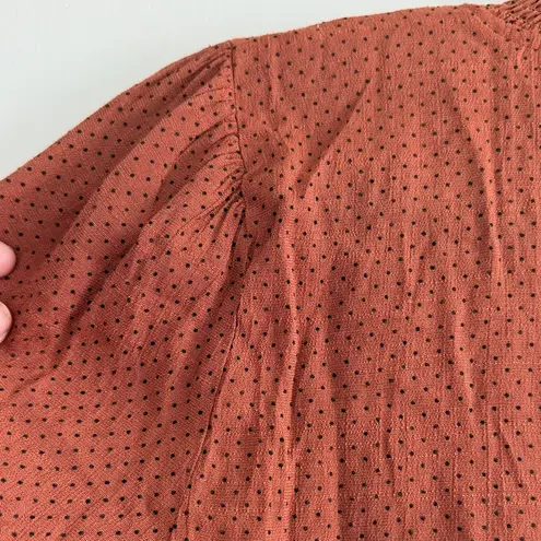 Mine Long Sleeve Polka Dot Blouse | Size Large | Dark Academia | Vintage Retro Brown