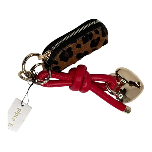 Piper K Leopard Print Mini Coin Purse Handbag Charm Gold Key Ring Heart Red Rope Brown