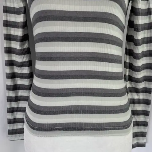 Cali Be New Striped Ribbed Mock Neck Long Sleeve Top Grey Multi
