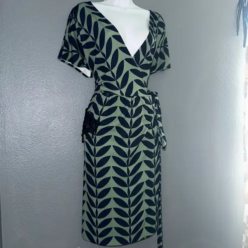 Ann Taylor Green Vintage Pocket Short Sleeve Wrap Dress Large - XL 14