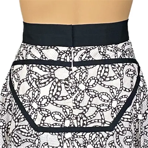 Zac Posen RARE black white pleated A-line skirt grosgrain trim Size 10 EUC