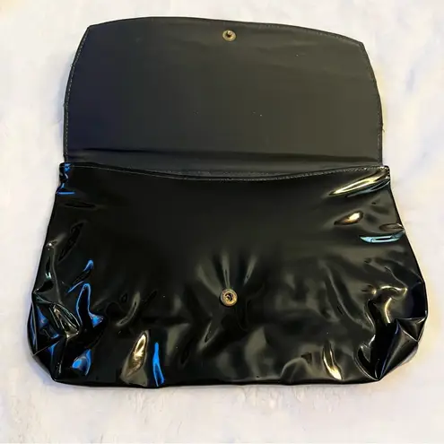 Vintage Evening Clutch Purse Black Gold Silver Faux Patent Leather Bag