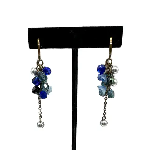 American Vintage Vintage Blue And Silver Dangle Earrings Hinged Clasp