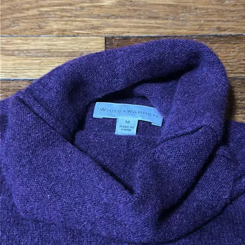 White + Warren Deep Purple Cashmere Turtleneck Tunic Sweater, Medium