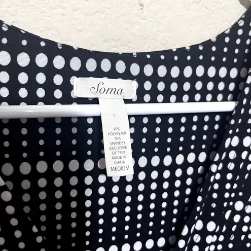 Soma  Dress sz M Black White Polka Dot Jersey Soft Stretch Sleeveless knee length