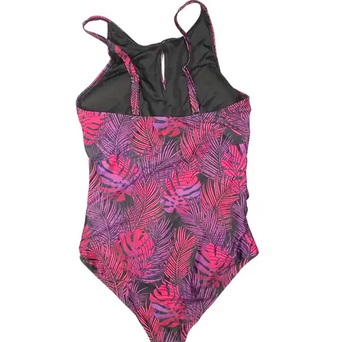 Tempt Me Tropical Print One Piece Swimsuit Womens Size XL Cutout Padded Keyhole Purple