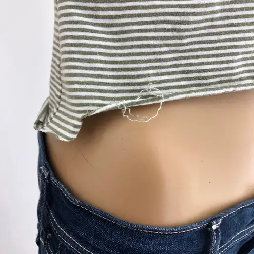 J. Jill XS Cream Green Striped Mallgoth Grunge Safety Pin Crop Top Tank